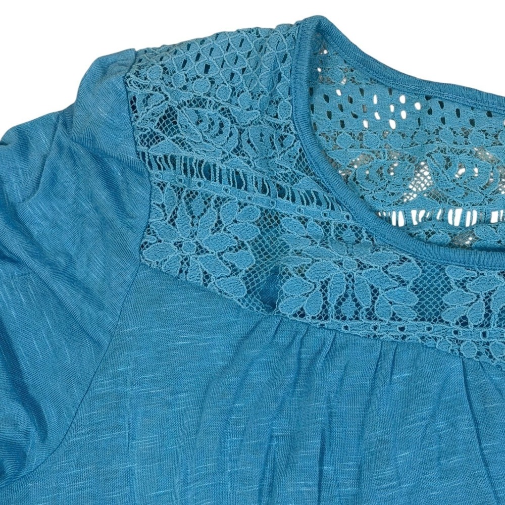 Live and Let Live Top Womens 1XL Blue Lace Tie Front Button Boho Long Sleeve - Picture 6 of 12